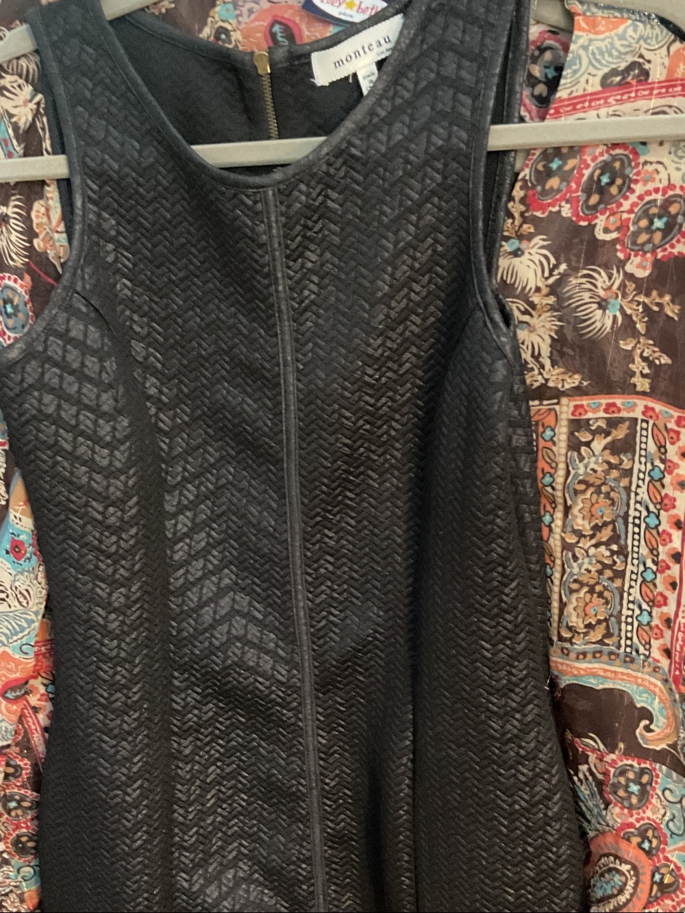 Monteau Black Textured Sleeveless Dress with Center Seam